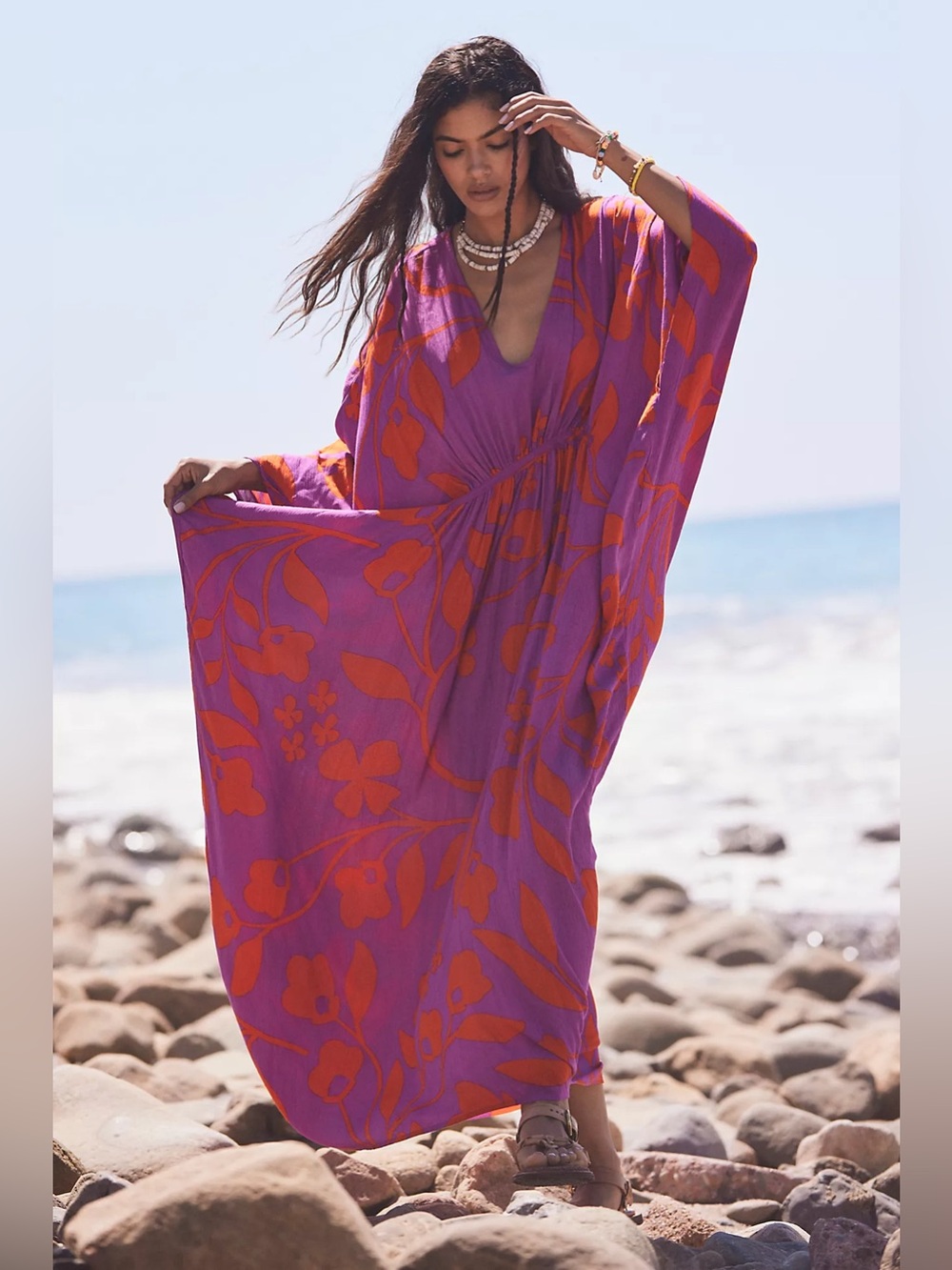 Free People Milkshake Mod Maxi Caftan Raspberry One Size - Picture 3 of 10